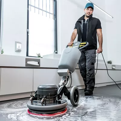 Freshly finished commercial hard floor